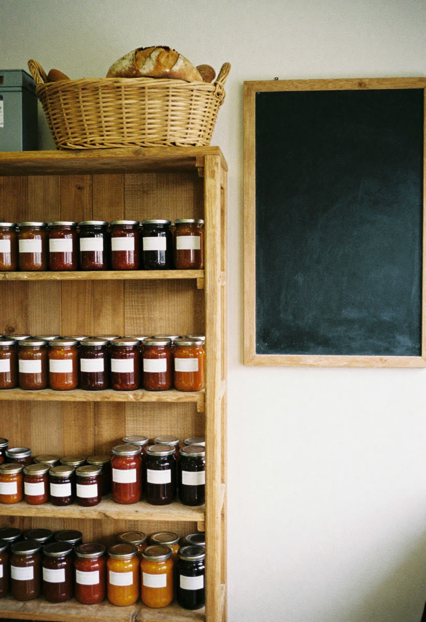 Jars and bread on the shelves